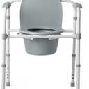 3-in-1 Bedside Commode Chair  Steel Folding Frame, 7.5 QT Bucket, 350 lb Weight Capacity, Clip-On Toilet Seat, Bathroom Safety Aid for Seniors, Tool-Free Assembly  Gray