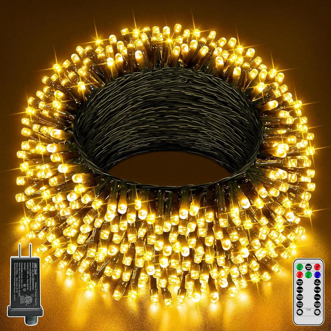 Christmas Lights 66FT 200 LED, Christmas Tree Light with 8 Lighting Modes, Outdoor Waterproof String Lights with Remote and Timer, Fairy Light for Holiday Decor (Warm White)