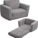 ALIMORDEN 2-in-1 Flip Out Cuddly Sherpa Toddler Couch, Convertible Sofa to Lounger, Grey (Armchair)