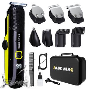 FADEKING Beard Trimmer for Men, Professional Hair Trimmer, Waterproof Electric Beard Trimmer Razor for Nose, Body, Face & Mustache, Cordless Hair Clippers, Grooming Gifts for Men (Yellow)