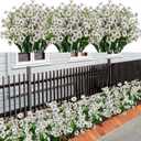 21 Bundles Artificial Outdoor UV Resistant Flowers No Fade Fake Outside Flowers Plastic Greenery Faux Shrubs Garden Porch Window Box Home Decoration (White)