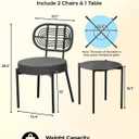 GarveeLife 3 Piece Wicker Patio Bistro Furniture Set, Outdoor Dining Chairs, Includes 2 Rattan Chairs and Tempered Glass Table, for Garden, Backyard, Balcony, Apartment, Black & Grey