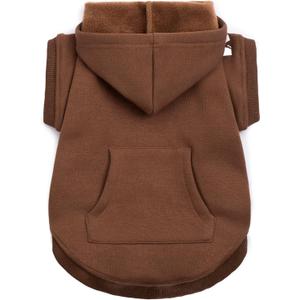 Koneseve Dog Hoodie & Cat Sweater, Warm Fleece Hooded Soft Winter Sweatshirt for All Breeds, Cozy Pet Clothes, Brown, S (S-(2~7lb) | Chest(~13"))