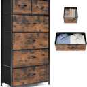 Fabric Dresser for Bedroom, Tall Skinny Dresser with 6 Drawers, Storage Organizer Tower, Steel Frame Wooden Top for Closet, Living Room, Hallway(Rustic Brown)