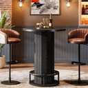 Tribesigns Round Bar Table, 39.4" H Wood Bistro Pub Table with Metal Ring Footrest for Dining Coffee Cocktail Living Room, Small Space, Black (Only Table)