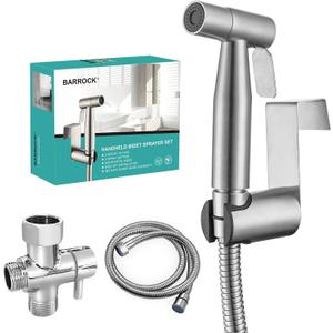 BARROCK Bidet Sprayer for Toilet, Handheld Jet Spray for Existing Toilets with Bidet Hose, Adjustable Water Pressure Muslim Shower, Stainless Steel Cloth Diaper/Feminine Wash Sprayer Brushed Nickel