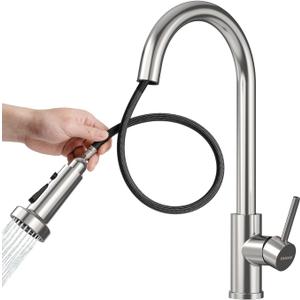 VANCOCO Kitchen Faucet with Pull Down Sprayer, Modern Stainless Steel Single Handle High Arc Faucets for Sink Bar, Brushed Nickel