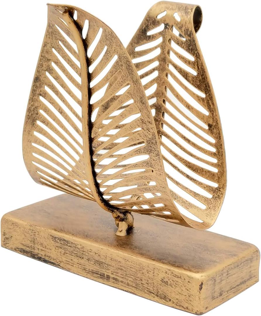 OwlGift Freestanding Modern Napkin Holder with Leaf Design, Tabletop Tissue Dispenser, Countertop Napkin Storage Organizer  Bronze (One Size)