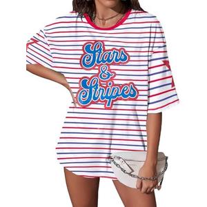 American Flag Patriotic Shirt for Women 4th of July T Shirt Funny USA Print Tees Oversized Independence Day Tops Small