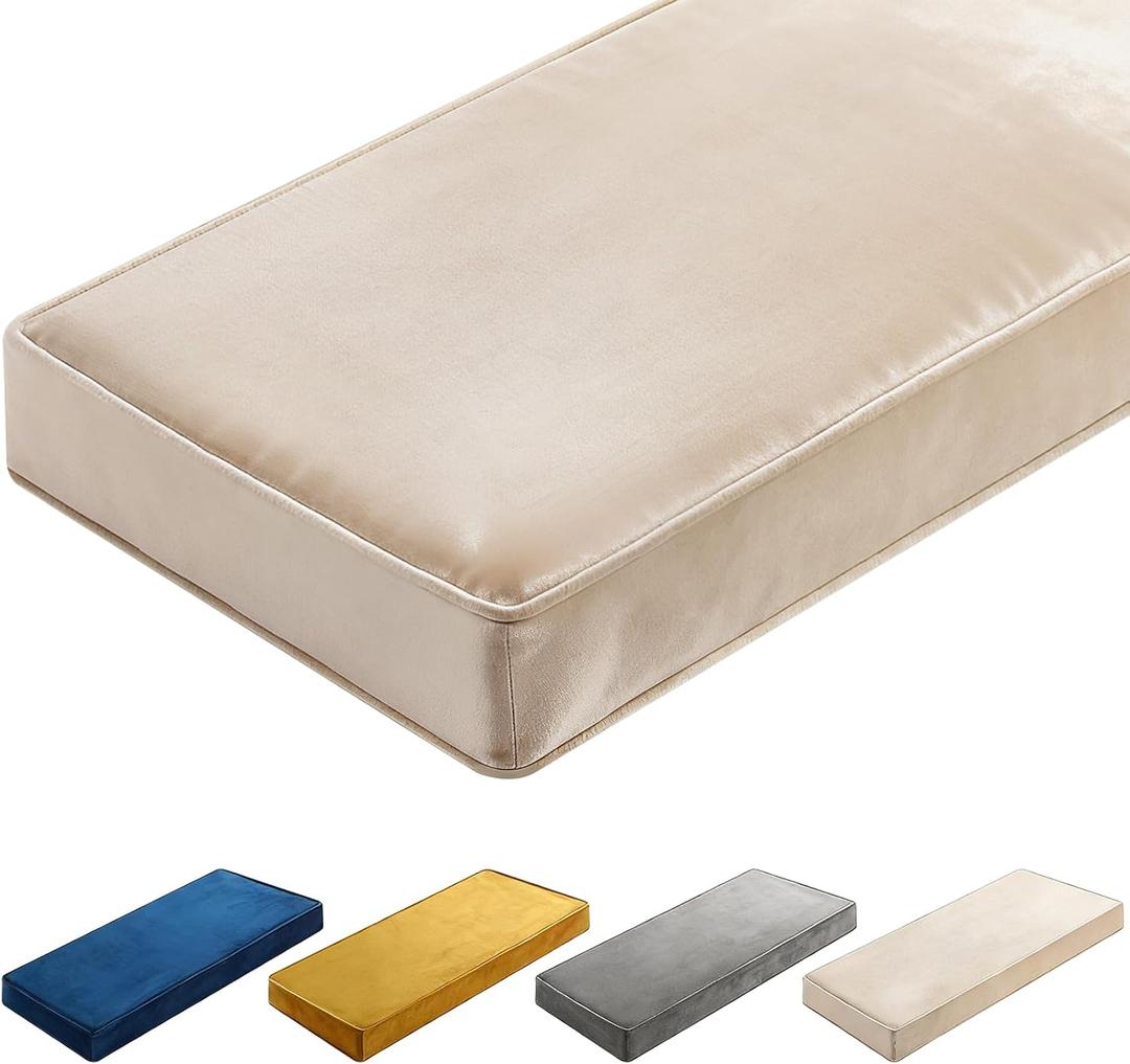 Wenqik Bench Cushions 48x18x4 Inch Window Seat Cushions for Indoor Furniture Velvet Kitchen Dining Bay Seat Tufted Porch Swing Thicken Bench Pad Memory Foam(Beige) (Ivory White)