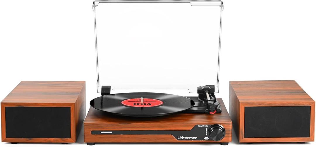 Vinyl Record Player with Speakers,Bluetooth Portable Turntable for Vinyl Records,Phonograph LP Player with 3 Speed USB RCA in Vintage Brown