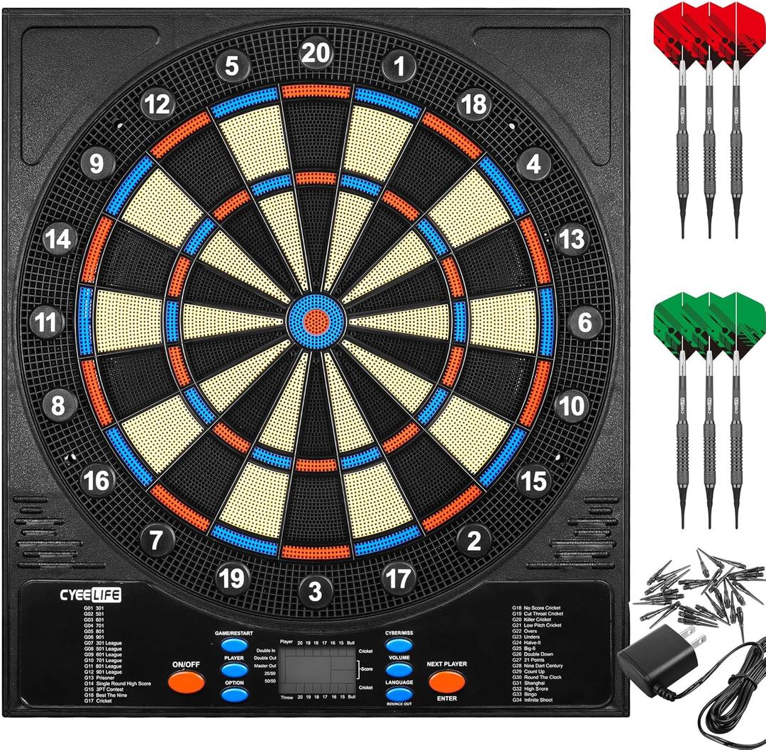 CyeeLife Electronic Dartboard with Soft Darts and Extra Accessories,8 Players&34 Games&255 Variations