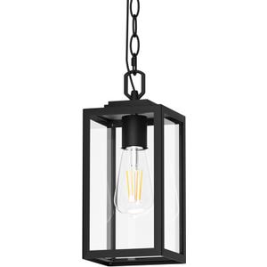 Modern Outdoor Pendant Light, 1-Light Outdoor Hanging Lantern Light, Matte Black Aluminum with Clear Glass, Exterior Pendant Lighting Fixture for Porch, Yard, Gazebo