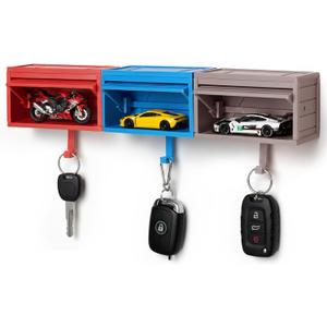 3 Pcs Car Garage Key Holder, Small Toy Car Garage Effortless Wall Mount Organizer for Wall Mount with Opening Door (Car Models Not Included)