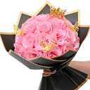 Waipfaru Pink Glitter Roses Bouquet, DIY Fake Flowers Bouquet, Everlasting Shiny Artificial Rose Bouquet for Valentine's Day, Anniversary, Engagement, Wedding, 24 Roses