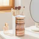 HMTIY Rotating Makeup Organizer with Brush Holder, DIY 3-Layers Drawer Skincare & Cosmetic Organizers for Vanity Bathroom Countertop, Easy to Store Puff, Lipsticks, Nail Polishes, Perfumes