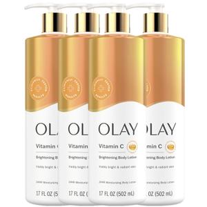 Olay Brightening Body Lotion for Women with Lightweight Vitamin C, Visibly Improves Skin, 17 fl oz (Pack of 4) - Packaging may vary
