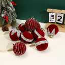 3.15inch Burgundy Velvet Christmas Ornaments Balls Flocked Christmas Tree Glittering Plastic Balls Xmas Hanging Ornaments 9 Pcs-Red
