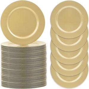 MAONAME 100 PCS Gold Charger Plates Bulk, 13" Plate Charger for Dinner Plates, Plastic Round Chargers, Table Chargers for Table Setting, Wedding