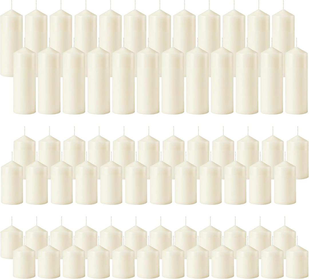 HTTBEIZI 72 Pcs Ivory Pillar Candles Bulk Set | Unscented Dripless Smokeless Wax Candles | 3 Assorted Sizes: 2x3, 2x4, 2x6 for Wedding Centerpiece, Hurricane Vases, and Home Decor