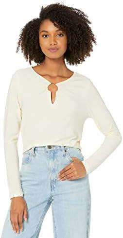 BCBGeneration Women's Fitted Crop Top Long Sleeve Shirring Deep V Neck Shirt, Medium