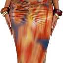 Women's Two Piece Maxi Skirt Sets Summer Beach Sexy Ruched Backless Pearls Chain Decor Crop Top and Cut Out Skirt, XS