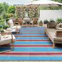 Lahome Striped Outdoor Plastic Straw Rug, Reversible Outdoor Rug Waterproof 9x12 Rugs for Patio, RV Camping Rug Picnic Mat Large Outside Carpet for Beach Deck Backyard Balcony(Blue/Red,9'x 12')