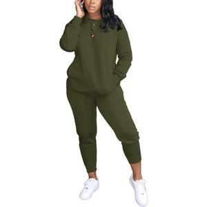 HBQ Two Piece Outfits For Women Casual Long Sleeve Sweatsuits Jogger Tracksuits Lounge Sets With Pockets (X-Large, B-Army Green Solid)
