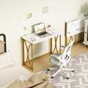 Folding Desk, 31.5" Small Desk for Bedroom, Space Saving Foldable Computer Desk for Home Office, Easy Assembly, White and Gold