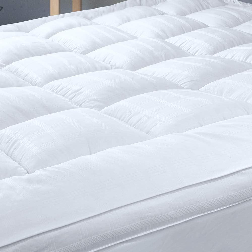 Extra Thick Pillow Top 3 Inch Mattress Topper King Size for Firm Mattress, Cooling Fluffy Cotton Hotel Mattress Bed Topper for Cloud Like Sleep & Back Pain, Plush Soft Pad, Fit to 6-22 Mattress