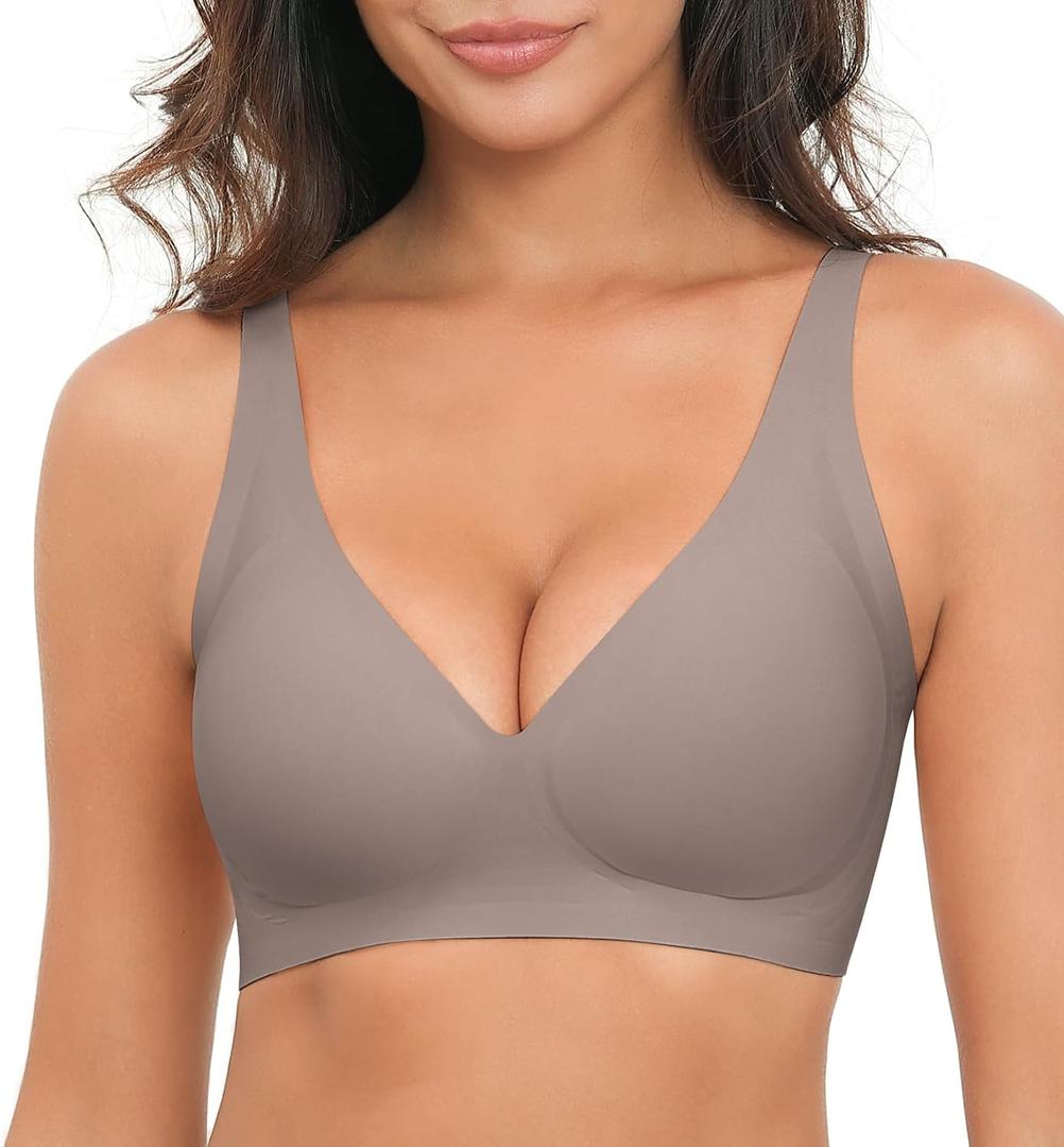 Xcutting Deep V Jelly Bras for Women Wireless Push Up Comfy Tshirt Bra | wireless,support lift,sagging breast bras for older women large breast,padded seamless,sleep t shirt,comfortable,push up (S)