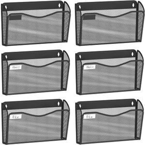 Wall File Organizer, Mesh Hanging File Organizer, Home Office Organization and Storage, 6 Single Pockets Document Magazine Rack