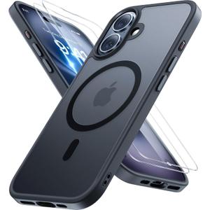 Miracase Magnetic for iPhone 16 Plus Case [with 2X Screen Protectors] [Compatible with MagSafe], Slim Thin Phone Case Military-Grade Protected for iPhone 16 Plus Cover Bumper 6.7 Inch, Black
