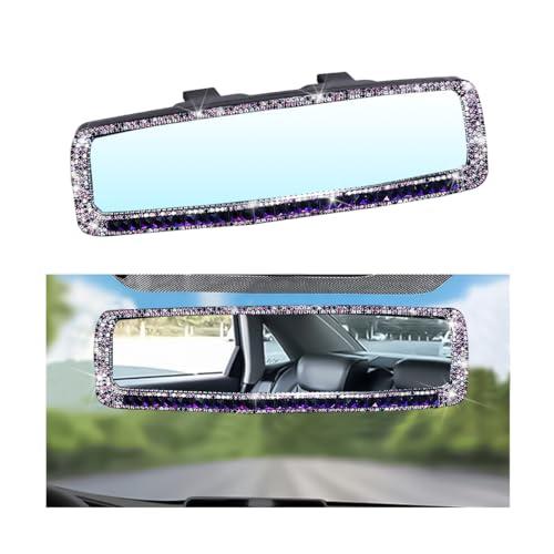 BLAU GRUN Bling Car Rear View Mirror, Rhinestones Crystal Clip-on Rearview Mirror with HD Glass, Compatible with Most Cars, SUVs, Vehicles, Auto Interior Accessories for Women Girl (Purple)