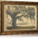 Vintage Gold Framed Tree Wall Art, Antique Oak Tree Forest Landscape Canvas Print, Sepia Cottagecore Picture Wall Decor, Rustic Farmhouse Poster Artwork for Living Room Bedroom