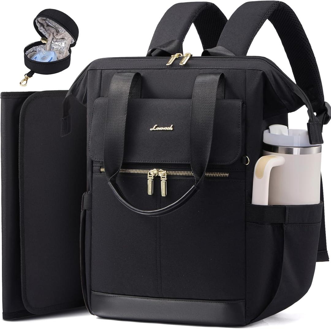 LOVEVOOK Baby Diaper Bag Backpack, Large Bag for Boys & Girls, Travel Waterproof Bags w/Changing Pad, Stroller Straps, Pacifier Case, Essentials Must Haves Newborn Stuff for Mom & Dad - Unisex (Black)