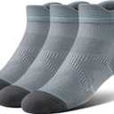 BRISIRA Coolmax Bamboo Viscose Women Compression Running Ankle Socks No Show Athletic Wicking Thick Cushioned Arch Support (11-13, 3 Pairs Grey High)
