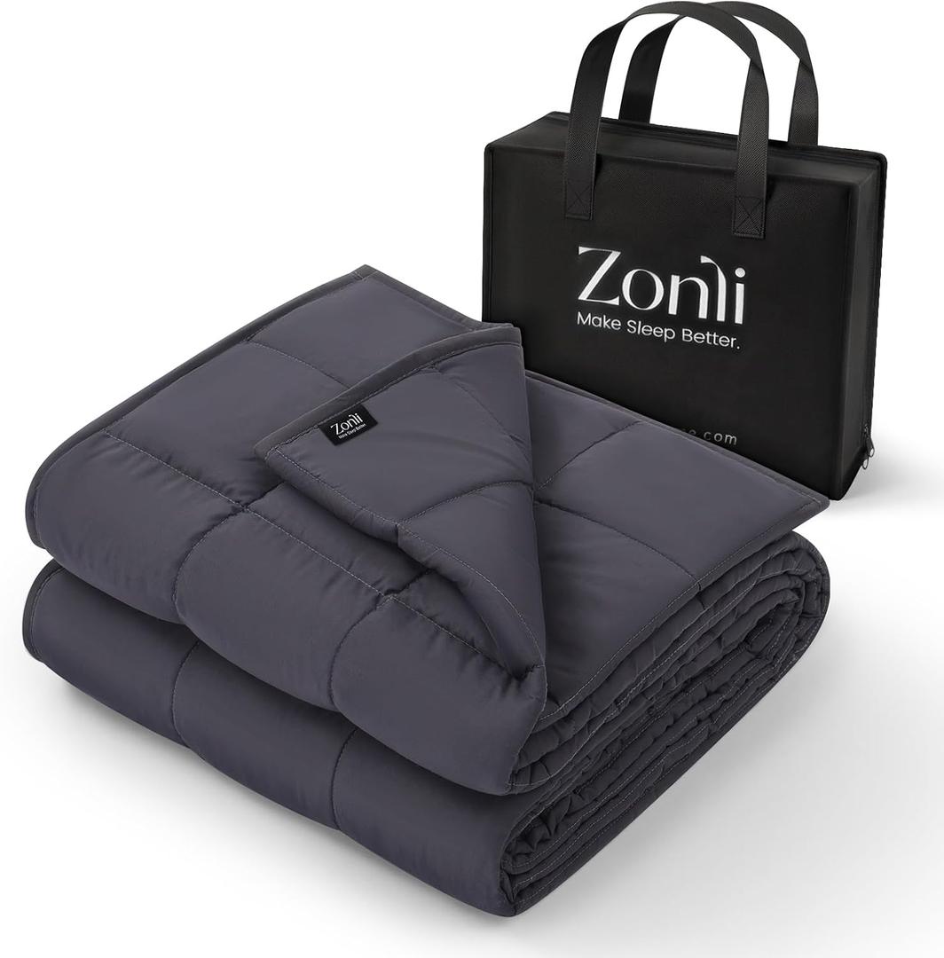 ZonLi Weighted Blanket for Adults (60"x80", 10lbs, Dark Grey) Queen Size High Breathability Cooling Heavy Blanket, Soft Material with Premium Glass Beads, All-Season, Easy Care