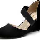 HTL Women's Elastic Closed Toe Black Suede Wedge Heel Pumps Dress Shoes for Women (Black Suede Size 7)