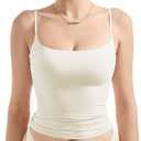 SUUKSESS Women Double Line Square Neck Tank Top Summer Y2K Going Out Basic Cami Shirt (White, S)