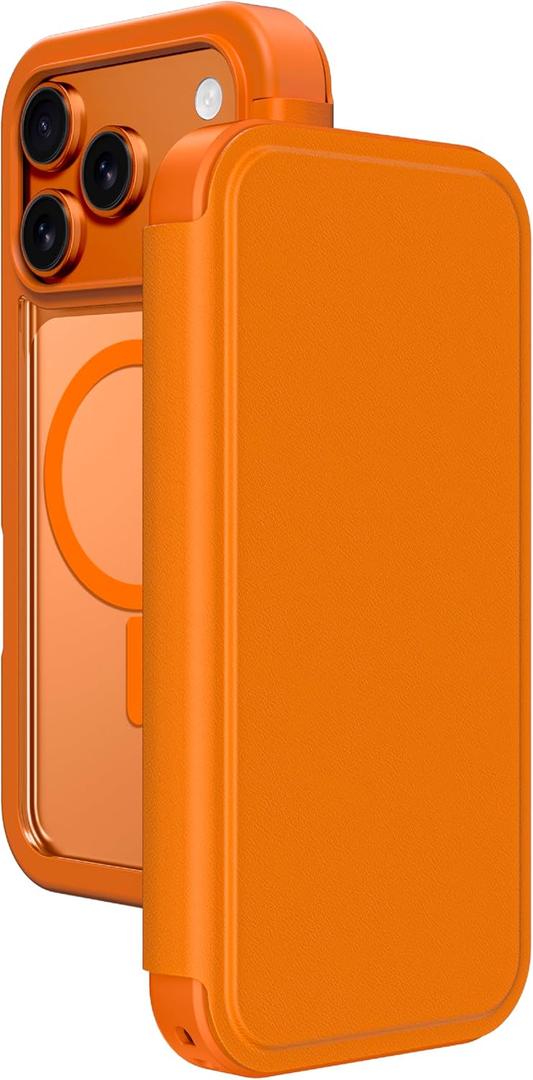 AMAZINGthing for iPhone 17 Pro Max [Glamour Folio Case], Flip Folio Wallet, Designed for MagSafe Accessories, 10FT Drop Proof, Magnetic Phone Cover with RFID Blocking Card Slots, Orange