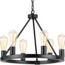 9MMML Black Wagon Wheel Chandelier, 6-Light Industrial Pendant Light, 20'' Farmhouse Ceiling Hanging Chandelier Light Fixture for Living Room, Bedroom, Entryway, Foyer