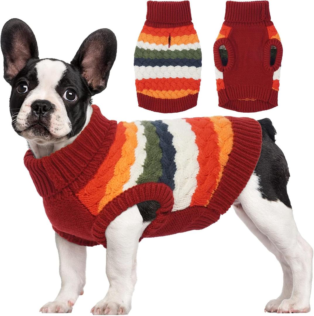 Kuoser Dog Sweater, Warm Dog Sweaters for Small Dogs Pet Christmas Outfit, Soft Puppy Holiday Sweater with Harness Hole Thermal Pet Winter Clothes Doggy Pullover Jumper for Dogs Boy Girl, Red S (Small (Chest: 13.7''; Weight: 6 - 9LB))
