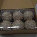 BBTO 6 Pcs Christmas Ball Ornaments Glitter Sequin Foam Ornaments Hanging Christmas Tree Ball Decorations Indoor Outdoor for Xmas Wedding Party Holiday Decor(Champagne,3.15 Inch)