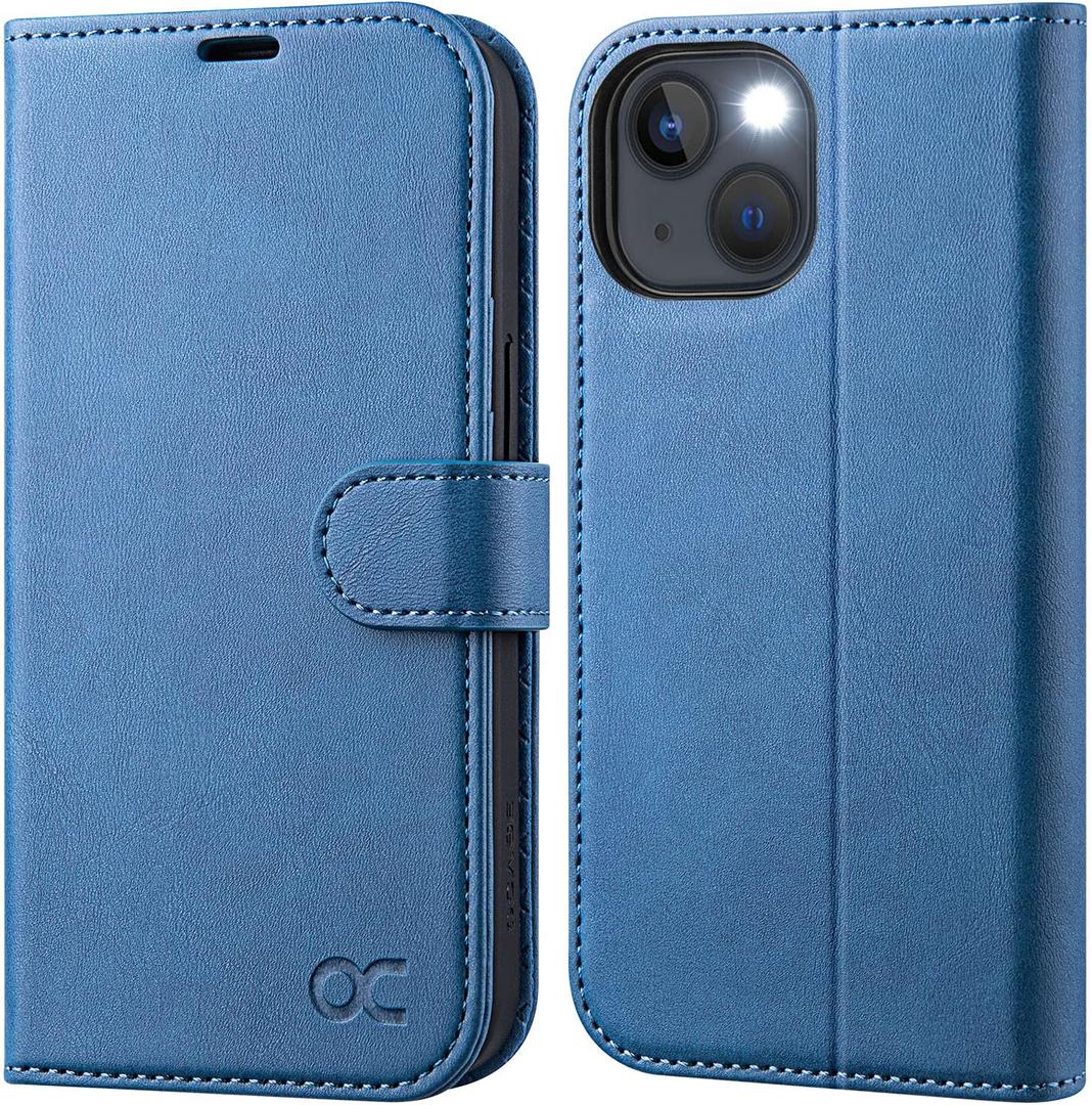 OCASE Compatible with iPhone 14 Wallet Case, PU Leather Flip Folio Case with Card Holders RFID Blocking Kickstand [Shockproof TPU Inner Shell] Phone Cover 6.1 Inch 2022 (Light Blue)