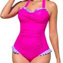 RIHOAS Women Halter One Piece Swimsuit Tummy Control Shapewear Bathing Suit Adjustable Straps for Beach Vacation Resort Party (Pink, L)