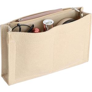 Mini Felt Purse Organizer Insert Small Tote Bag organizer with Zipper (Large, Beige)