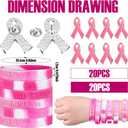Teling 60 Pcs Breast Cancer Awareness Gift Bulk Pink Ribbon Lapel Pins Bracelets Pink Ribbon Retractable Ball Point Pens for Cancer Patients Survivor Campaign Theme Charity Event Party Supplies