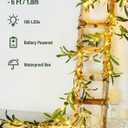 JMEXSUSS Artificial Olive Lighted Garland for Fireplace Decor, 100 LED 6 Ft Christmas Mantel Garland Fairy Lights Battery Operated, Vines with Lights for Table Bedroom Wedding Easter Spring Decoration