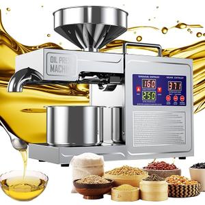 Oil Press Machine Oil Extractor Commercial Automatic Stainless Steel Cold Press Oil Machine Electric Seed Oil Maker Silver Oil Pressure Machine for Home Use 820 W 110 V US Plug